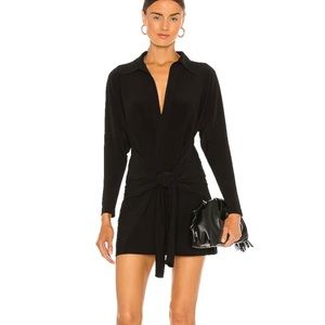 Norma Kamali Mini Tie Front Shirt Dress in Black medium 38